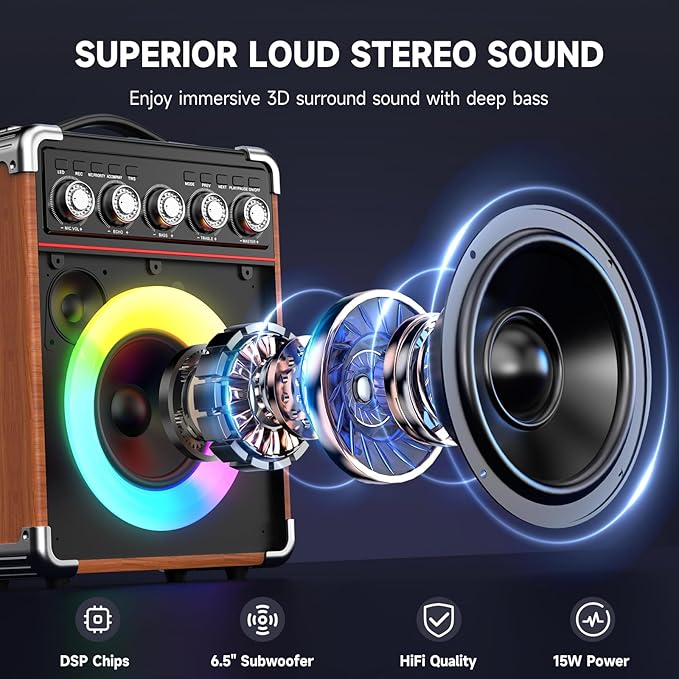 Karaoke Machine for Adults Kids, Bass/Treble Adjustment, Portable PA System - Image 2