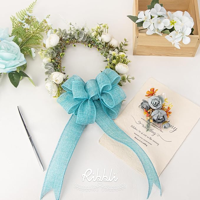 Ribbli Light Blue/Ocean Blue Burlap Wired Ribbon, 1-1/2” Inch x Continuous 10 - Image 3