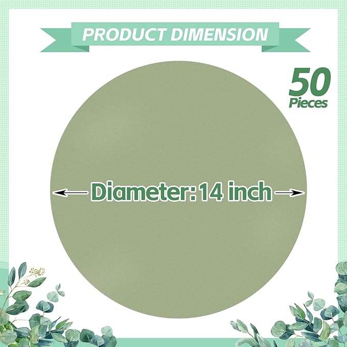 50 Pieces Sage Green Paper Place Mats Sage Round Disposable Table Mats Green - Image 3