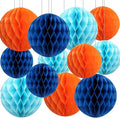 Orange Blue Paper Honeycomb Balls, 12 Pack Hanging Tissue Pom Poms by SIPRKAICT