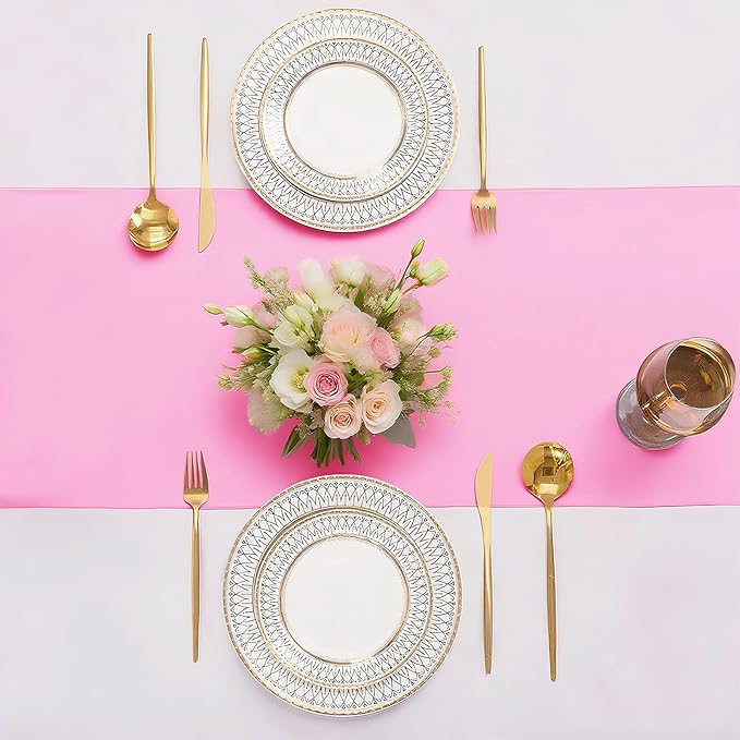 SHEJIZE 10 Pack Pink Satin Table Runner 12x108 Inches Long, Bright Silky Smooth - Image 3