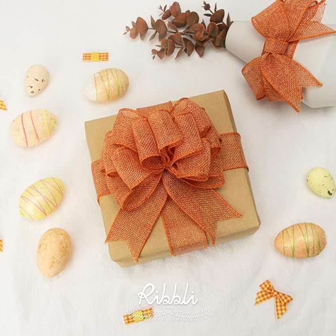 Ribbli Orange Burlap Wired Ribbon, 1-1/2” Inch x Continuous 20 Yard, Big Bows - Image 4
