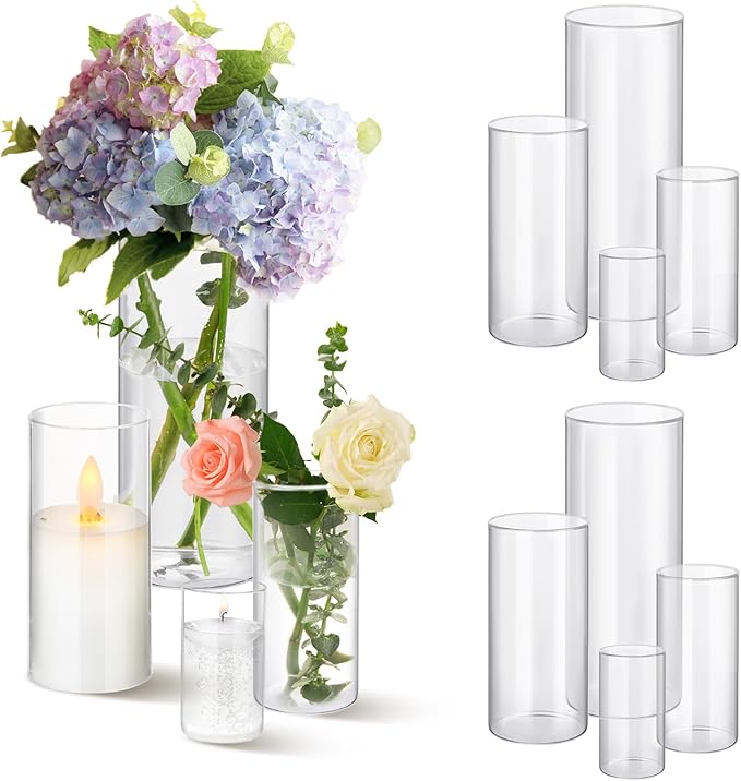 12pcs Clear Glass Cylinder Vases, 10 Inch Tall Cylinder Vases by Moomuto