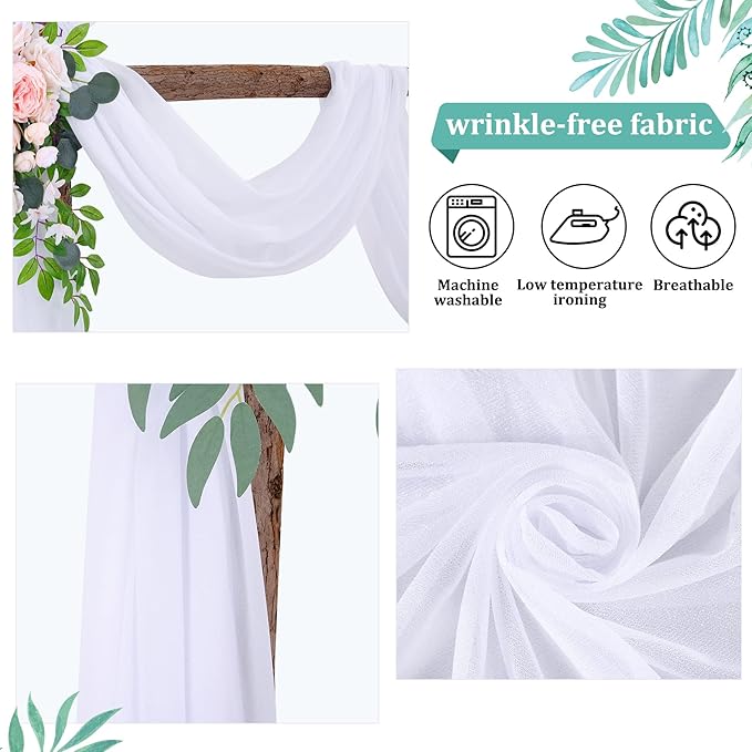 Wedding Arch Draping Fabric White Arch Drapes 4Panels Sheer Backdrop Curtain - Image 3