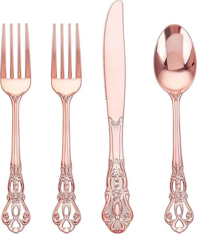 40PCS Rose Gold Plastic Silverware by Joyido