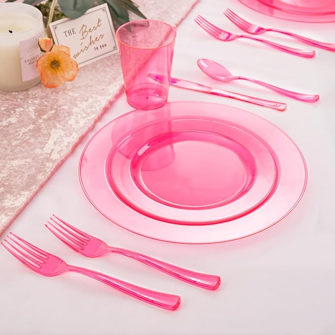 WDF 180 Pieces Pink Plastic Silverware Disposable - Image 6