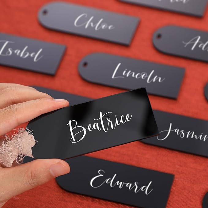 UNIQOOO 20 Pcs Black Acrylic Place Cards, 3.9x1.6 inches DIY Blank Hanging Tags - Image 9