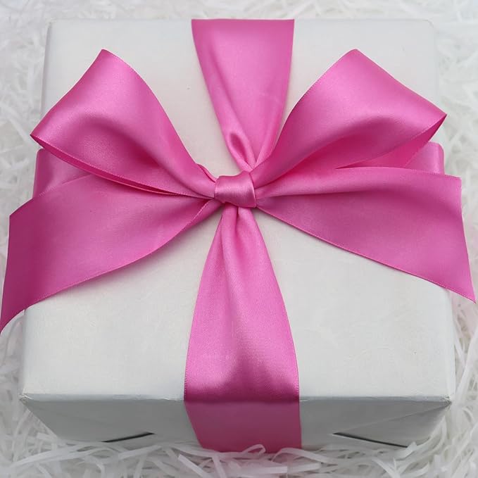 Hot Pink Solid Satin Ribbon 2 Inch 25 Yards Solid Polyester Fabric Ribbon - Image 2
