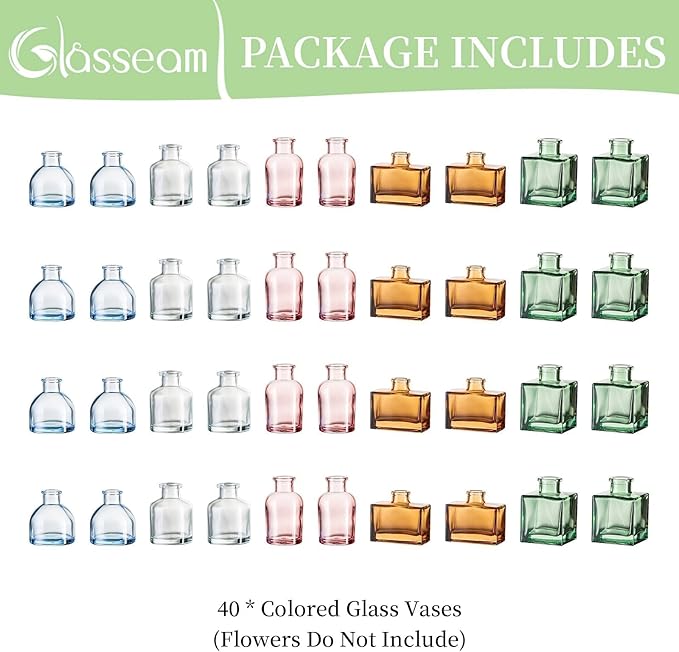 Glasseam Mini Bud Vases in Bulk 40: Colored Small Flower Vases - Image 6