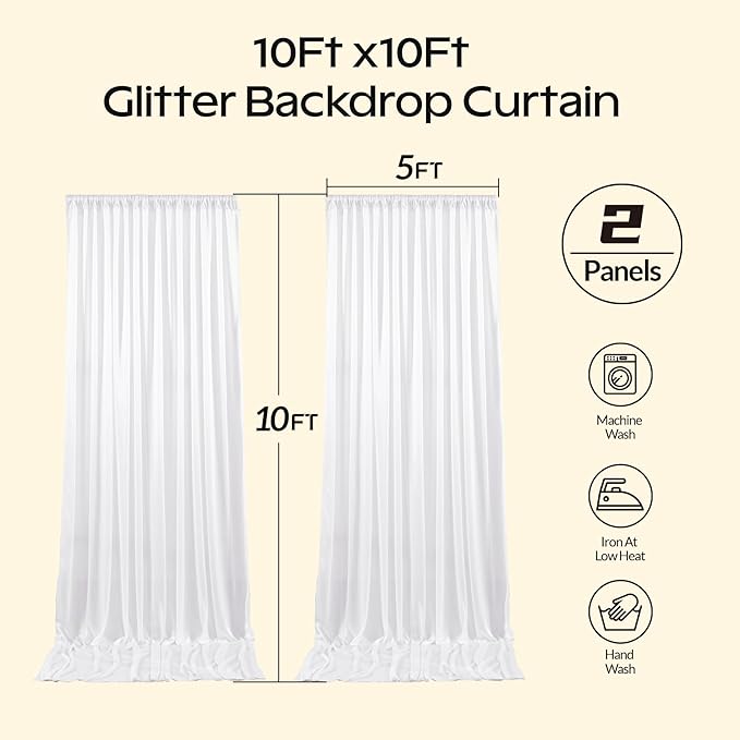 White Glitter Backdrop Curtain for Parties Wedding, 10Ft x 10Ft Satin Shimmer - Image 9