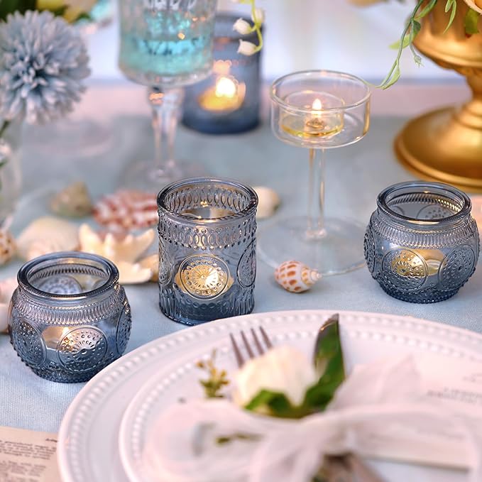 DARJEN 24 Pcs Blue Vintage Candle Holders - Image 2