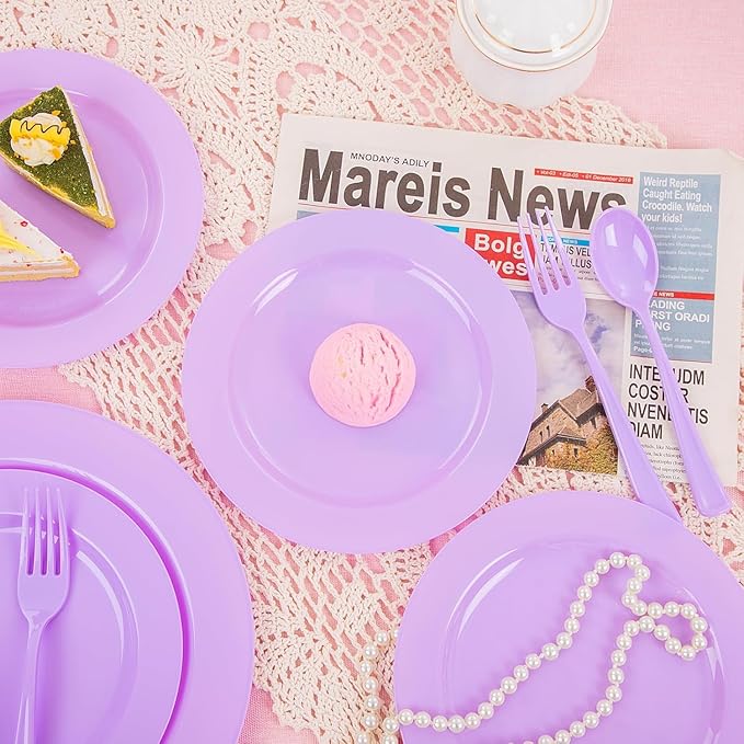 KIRE 150 PCS Purple Plastic Plates - Image 4