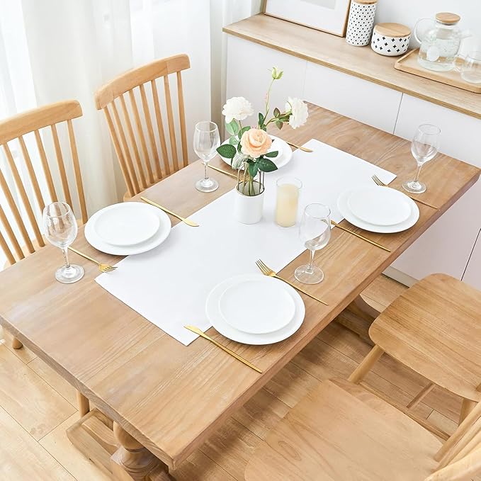 2 Pack White Small Short Table Runner 12 x 24 Inch Solid Color Runners Coffee - Image 2