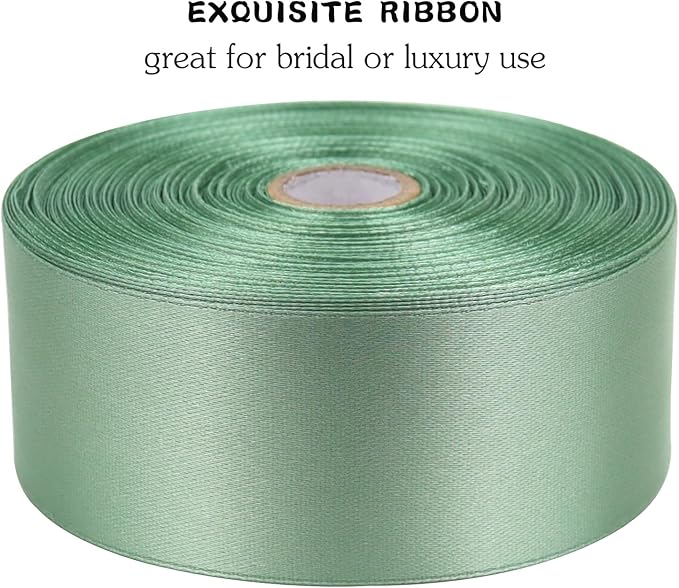 Sage Green Solid Satin Ribbon 1-1/2 Inch 50 Yards Solid Polyester Fabric Ribbon - Image 4