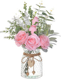 Faux Flowers with Vase, Artificial Silk Roses in Vase, Fake Plant Eucalyptus by VIERENA