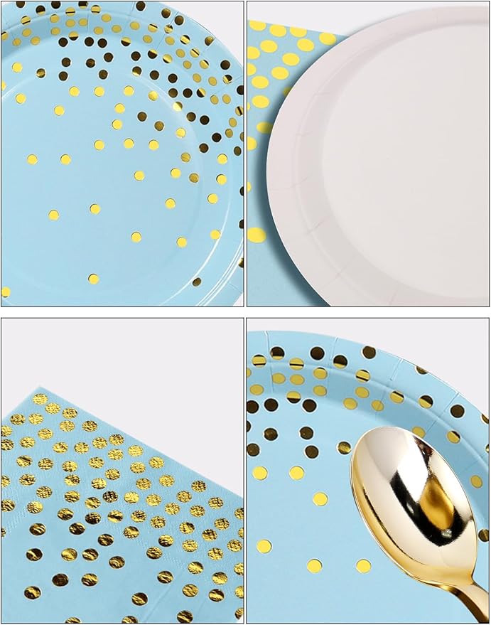 141 Pieces Light Blue and Gold Party Supplies, Party Dinnerware Sets Include - Image 2