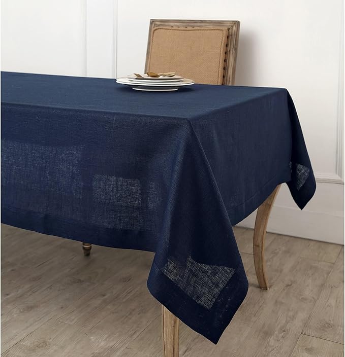 Solino Home Navy Blue Linen Tablecloth 52 x 52 Inch by SolinoHome