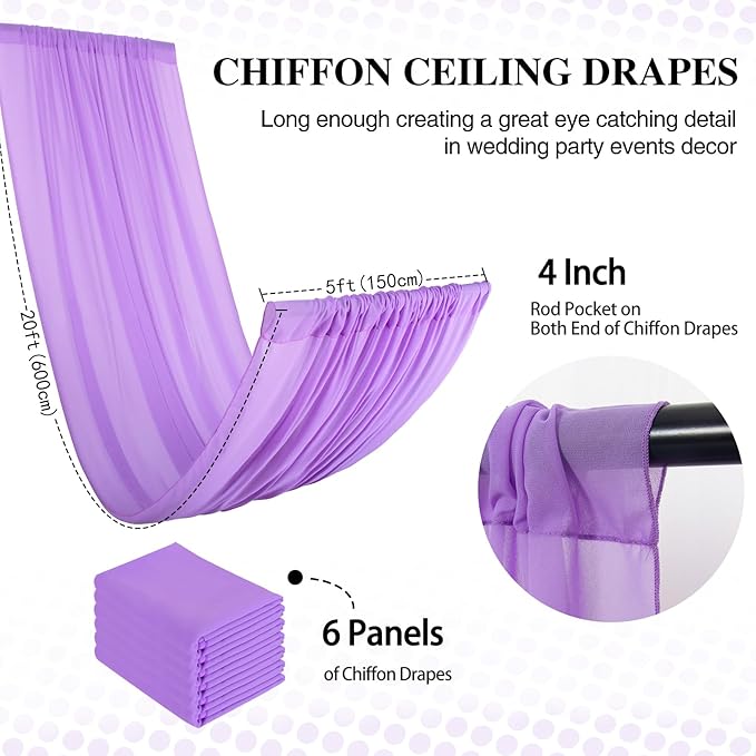 DUOBAO Lavender 5x20ft Chiffon Drapes | Elegant Sheer Wedding Backdrop Curtains - Image 5