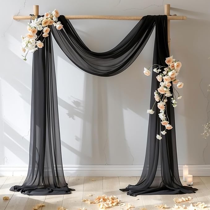 PARTISKY Wedding Arch Draping Fabric 19FT Black Drapery Sheer Curtains by Partisky