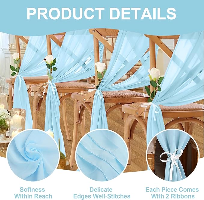 10 Pack 10ft Baby Blue Chiffon Table Runners Wedding Table Runner Sheer - Image 3