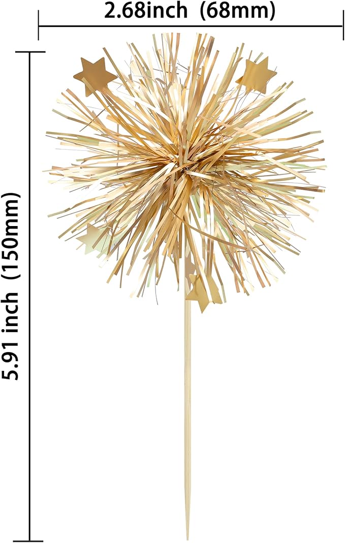 Ephlyn 30Pcs Foil Firework Cupcake Toppers Party Birthday Cake Toppers Supplies - Image 2