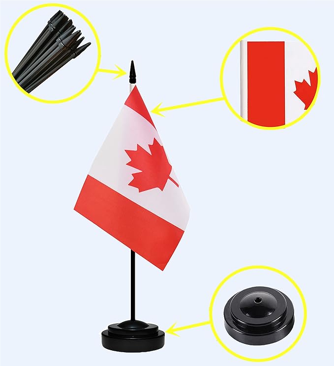 Canada Canadian Deluxe Desk Flag Set Small Mini Miniature CA Canadian Table - Image 2