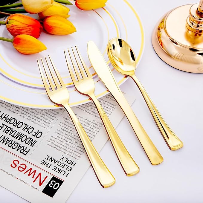 NOCCUR 400PCS Gold Plastic Silverware - Image 5