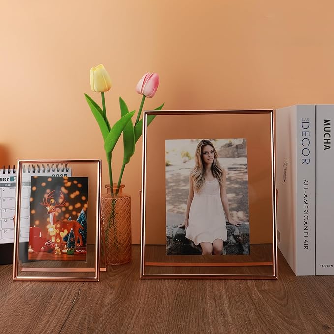 Rose Gold Floating Frame, For Picture 7x9, Tabletop Shelf Photo Frame For Lady - Image 8