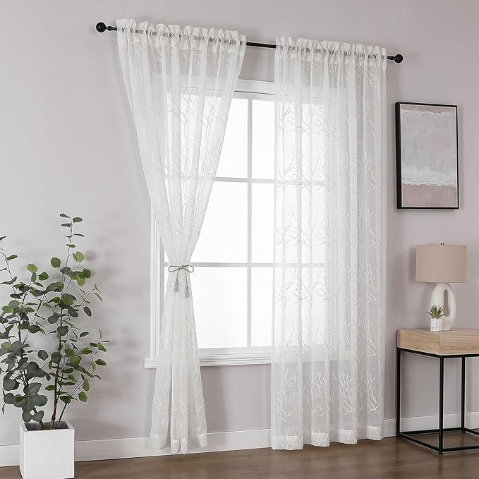 VISIONTEX Sheer Curtains 72 inch Length 2 Panels Set, Decorative Beige Coral - Image 3