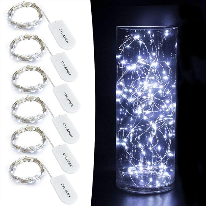 CYLAPEX 6 Pack Cool White Fairy String Lights Battery Operated Fairy Lights - Image 8