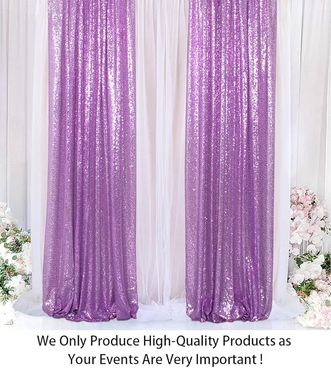 ShinyBeauty Sequin Curtains 2 Panels Sparkling Lavender Glitter Photo Backdrop - Image 2