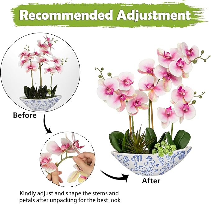 Briful Pink Orchid Fake Flowers 17in Artificial Orchid Silk Flowers in Blue and - Image 4