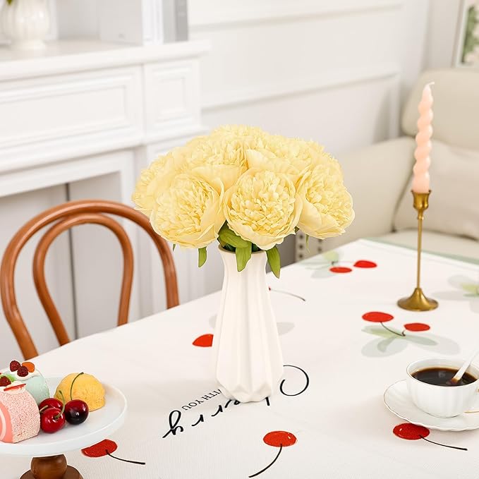 U'Artlines 10 Heads Artificial Peony Silk Flower Leaf Home Office Wedding Party - Image 7