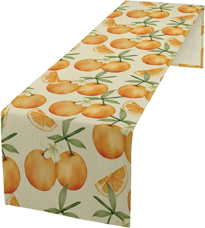 Spring Summer Orange Citrus Table Runner Watercolor Sweet Fruit Botanical Print by SHElifestyle