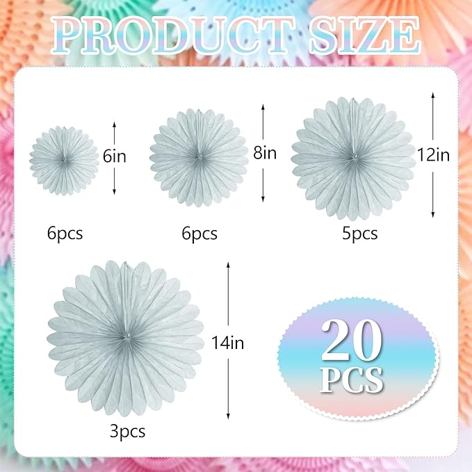 20 Pcs Gray Hanging Paper Fan, Round Paper Fans Decorations Set - Image 2