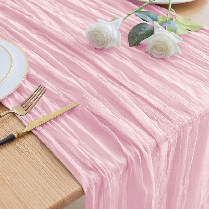 Asee'm Cheesecloth Table Runner 120 Inches Blushing Pink Boho Gauze Cheese by Aseem
