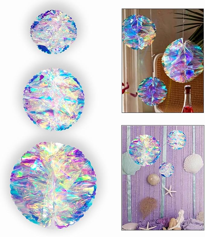 ZYOOO 3pcs Iridescent Honeycomb Balls, Shiny Rainbow Foil Ceiling Hanging by ZOOYOO