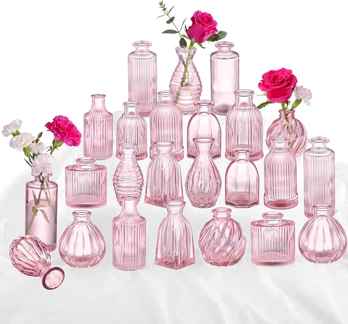 Pink Glass Bud Vases in Bulk 24 by PHUNTTEK