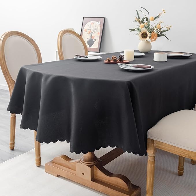 Oval Black Tablecloth 60 x 84 Inch Polyester Fabric Washable Table Cloth - Image 2