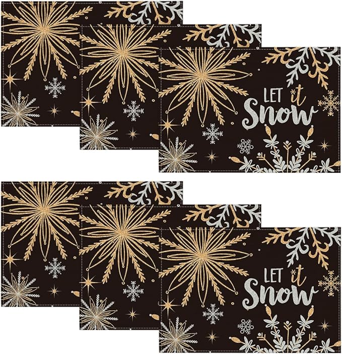 Artoid Mode Black Snowflake Let It Snow Winter Placemats Set of 6, 12x18 Inch by ArtoidMode