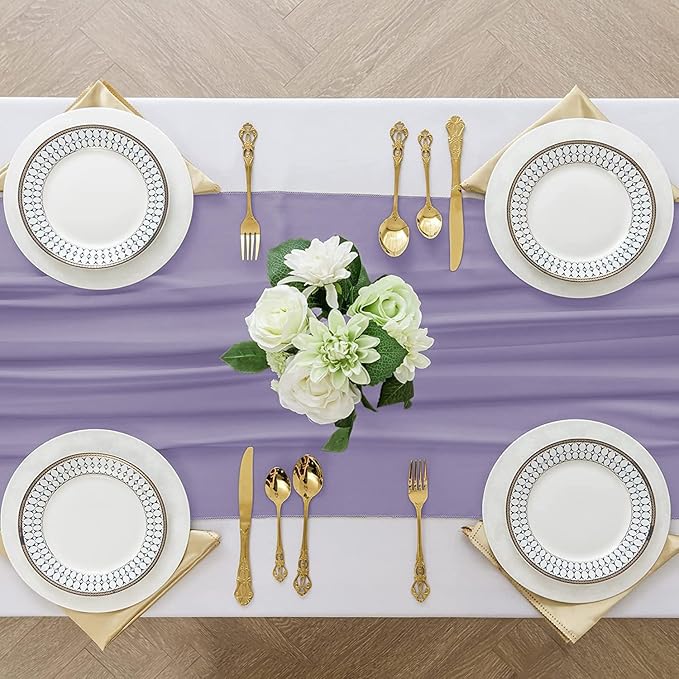 2 Pack 10 Ft Chiffon Table Runner Light Purple Gauze Long Table Runners 27x120 - Image 4