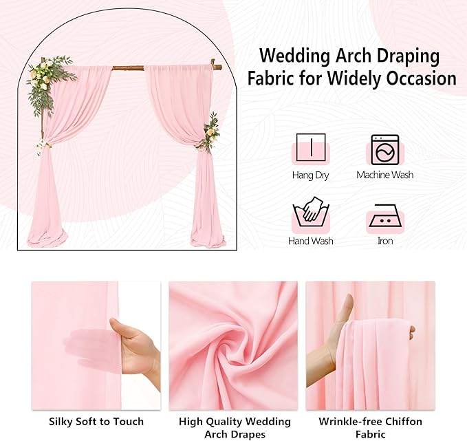 6 Panels Pink Wedding Arch Drapery 28" x 20Ft Wedding Arch Draping Fabric - Image 3