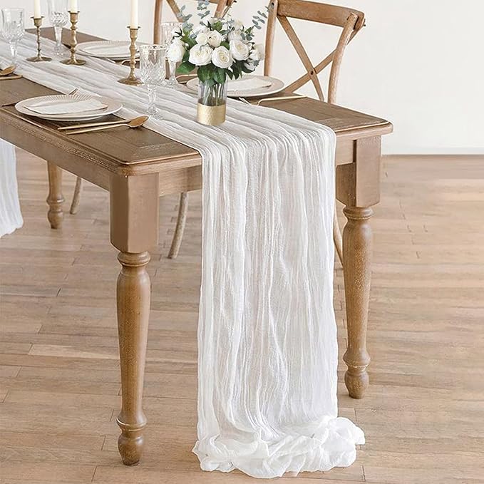 White Cheesecloth Table Runner, 10Ft Boho Gauze Cheese Cloth Table Runner by BlueTopCoLtd