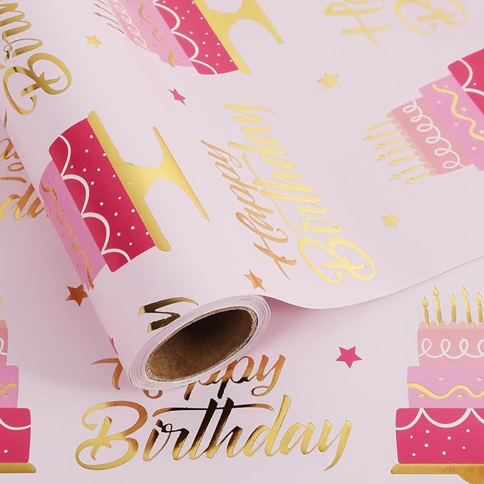 Aimyoo Pink Birthday Wrapping Paper Roll by Aimyoo