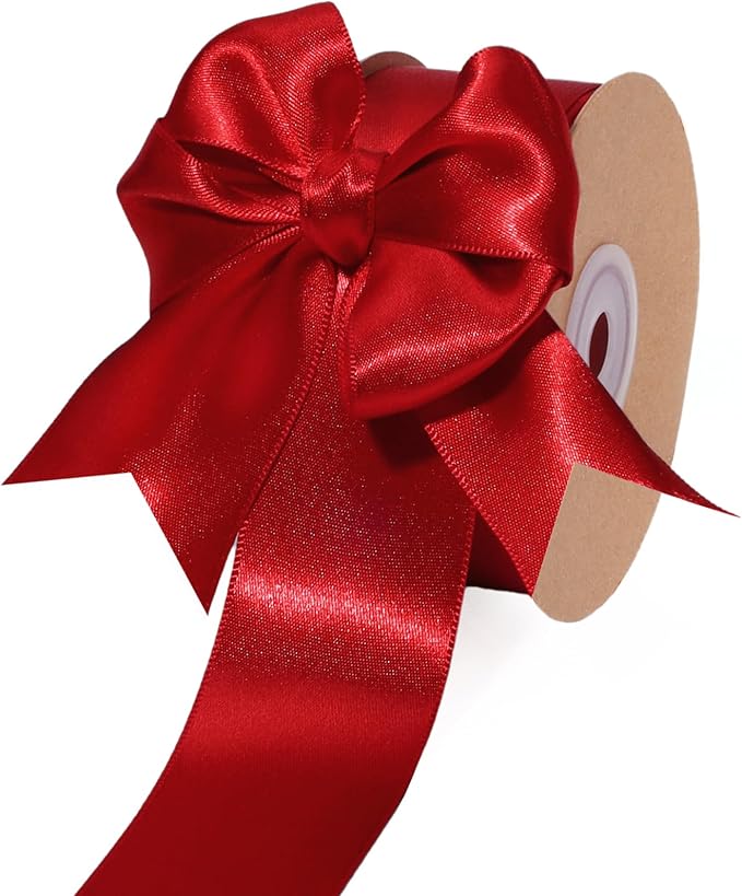 LaRibbons Bright Red Satin Ribbon 1 1/2 Inch 25 Yards Luxury Double Faced Red by LaRibbons