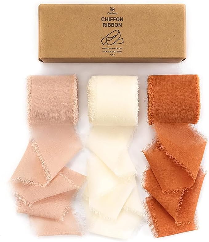 Vitalizart Fall Handmade Chiffon Silk Ribbon Fringe 1.5" x 21 Yd Terracotta by Vitalizart