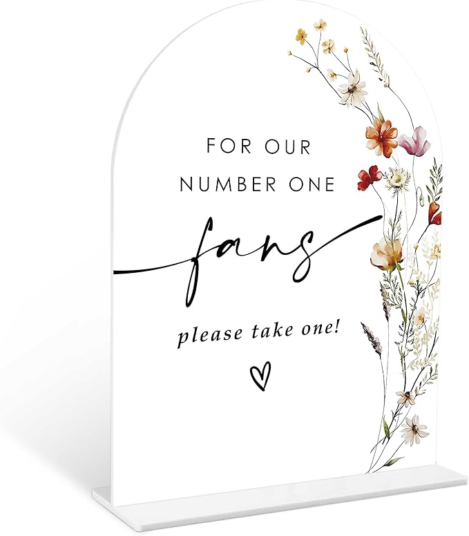 Boho Floral Wedding Fan Sign, 6 x 8 Inch White Arch Acrylic Wedding Sign by Qoqxjodd