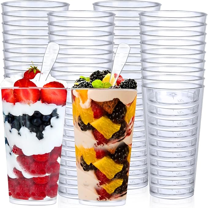 CHENGU 3 Oz Dessert Cups with Spoons Mini Shooter Cups Small Round Tableware by CHENGU