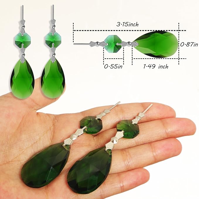 10pcs Crystal Prisms Chandelier Green Ornament Pendants Rainbow Maker 38mm Drop - Image 3