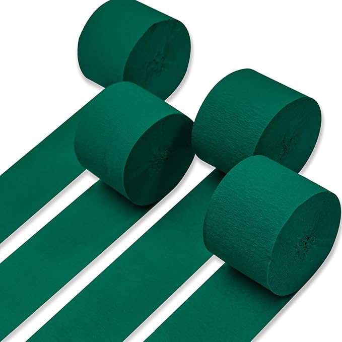 PartyWoo Dark Green Crepe Paper Streamers 4pcs 328ft Pack of Emerald Forest by PartyWoo